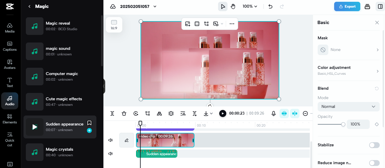 CapCut video editing interface with visual effects, a useful tool for low-cost side hustles creating engaging product ads.